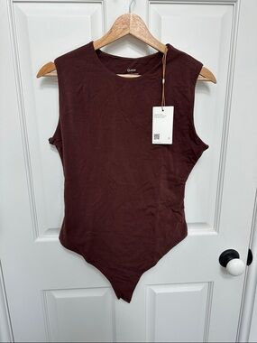Quince Women's Sleeveless Bodysuit High Neck Tank Cocoa NWT Size L